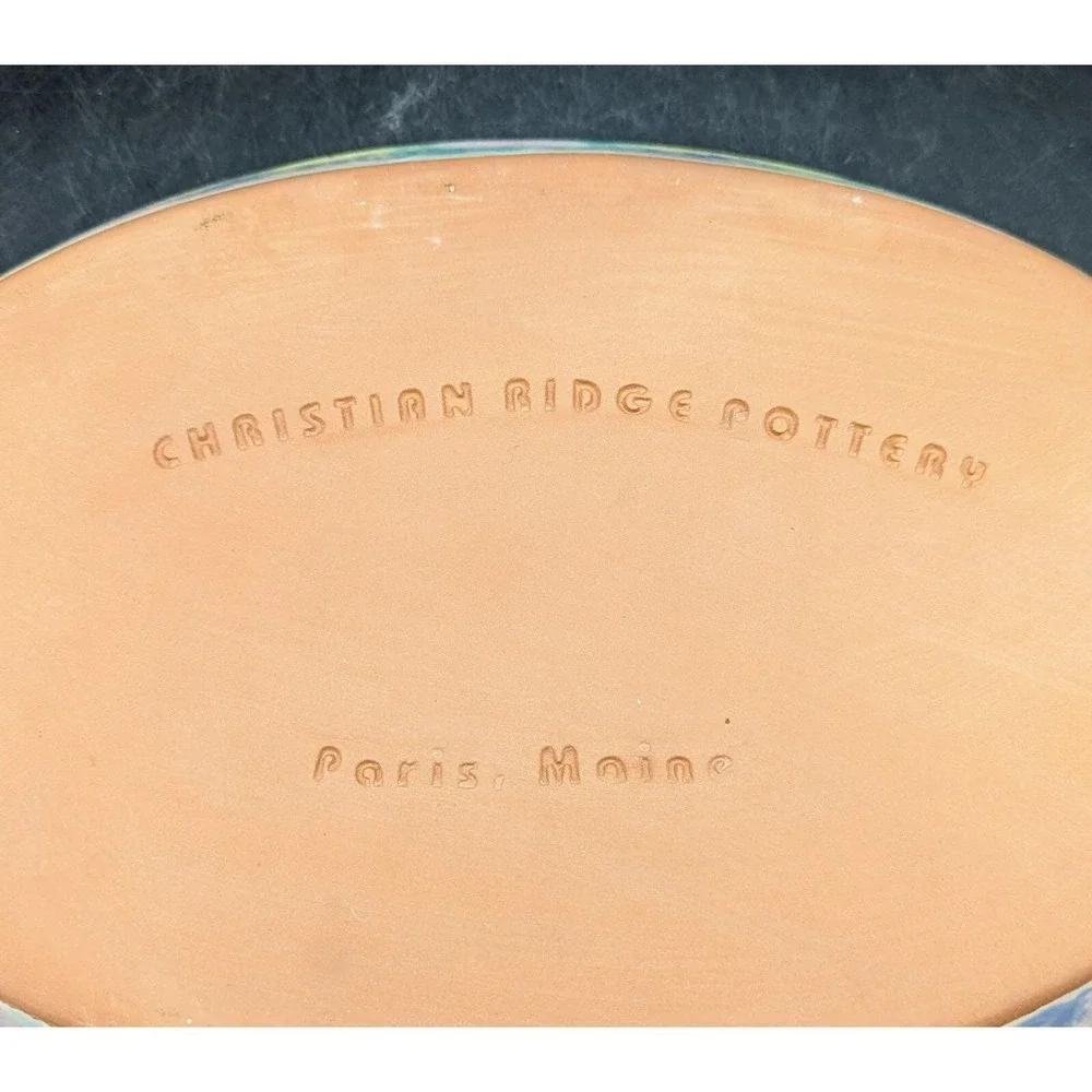 Vntg SPONGED REDWARE Oval‎ Snack Tray Christian Ridge Pottery Paris Maine 11.5